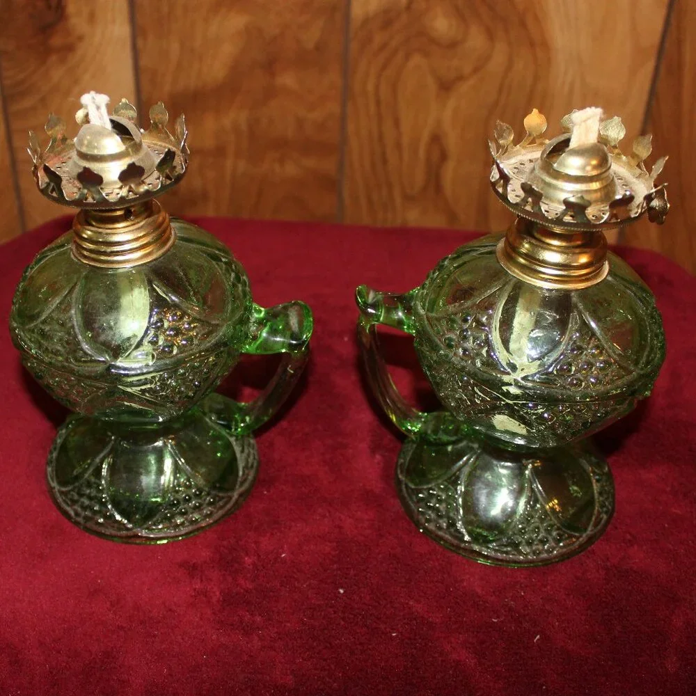 Vintage Green Glass Oil Table Lamps, Made in Hong Kong